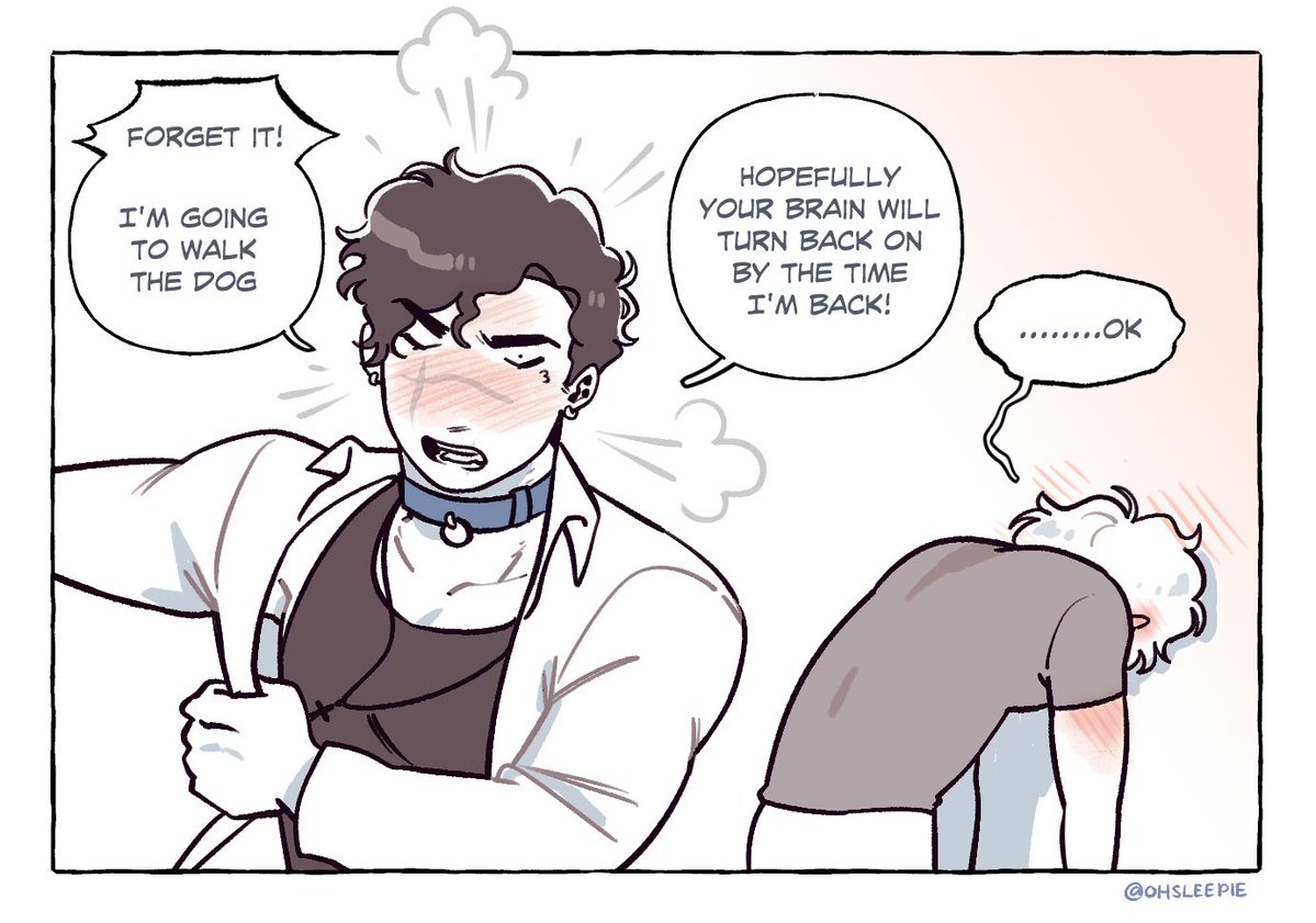 ohsleepie's tweet image. [Jerejean] I love drawing them cartoonishly embarrassed. Also jean in a collar won&apos;t leave my brain so🧍🏾‍♂️
#aftg #tsc