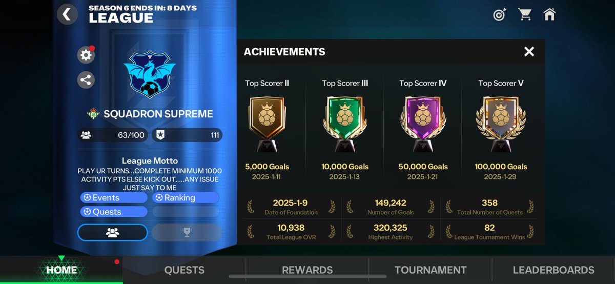 🚨SQUADRON SUPREME LEAGUE RECRUITMENT🚨

✅INTERESTED ONES PUT DOWN UR TEAM WITH DR RIVALS PIC✅

✨REQUIREMENT👇
🔸TAKE TURNS REGULARLY
🔸COMPLETE MIN. 1000 ACTIVITY PTS
🔸HAVE A HEALTHY CHAT WITH OTHERS AND DNT ABUSE

✅ENJOY UR TIME BEING A SQUADRON SUPREMO💪🏻💪🏻

❤️DROP A