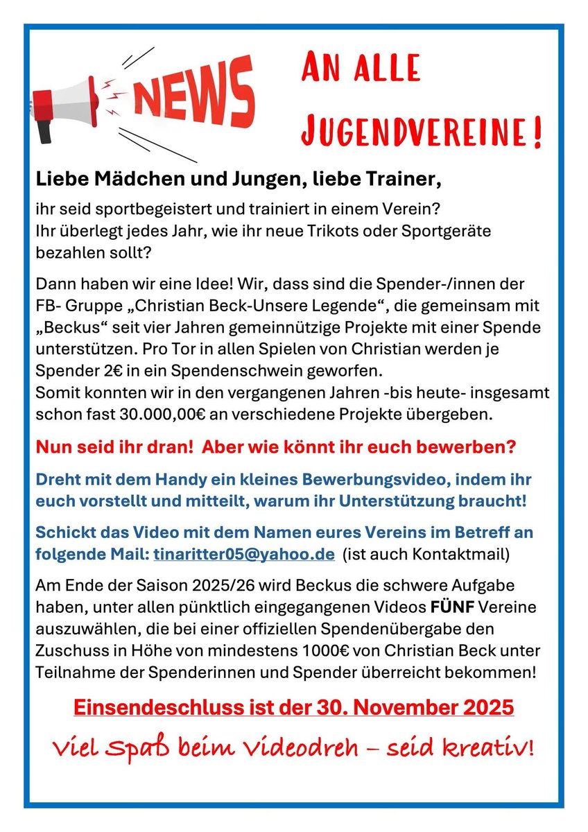 SPENDENAKTION FÜR JUGENDVREINE 
   IN MAGDEBURG UND UMGEBUNG 
                            💙⚽️🤍