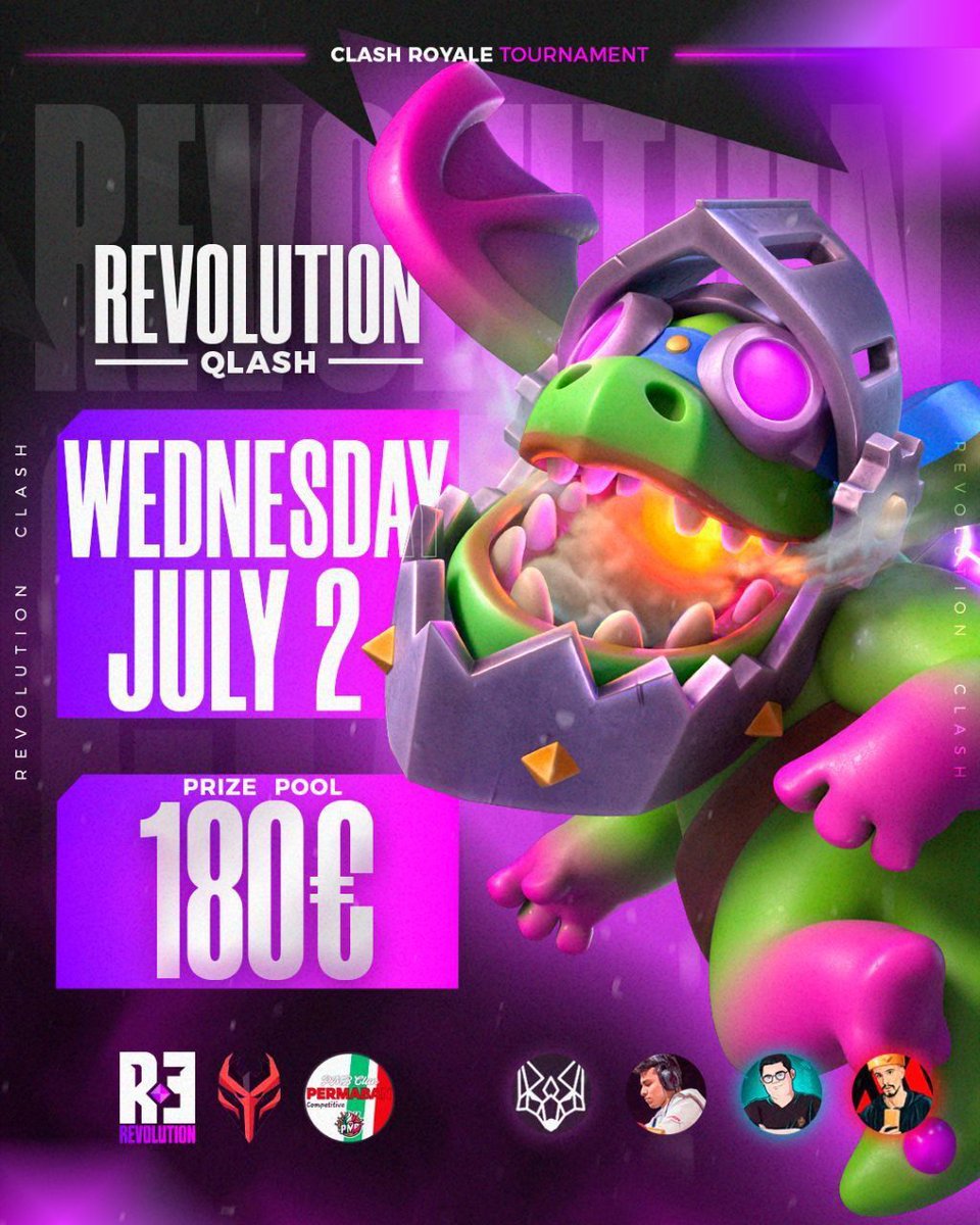 RƎVOLUTION TOURNAMENT
⚠️ Open to all ⚠️

Sponsor 🔥CEFA &amp; PERMABAN

🔎 Tournament name:       -----REVOLUTION-----

📆 Wednesday 02/07/2025
✍️ Registrations: 9.00pm cet
⏰ Start: 10.00pm cet
⏳ Duration: 1 hour
⚔️ Mode: Duel
⛔️ Defeat limit: No
🏆 King Towers: lv.11
🔓 NO