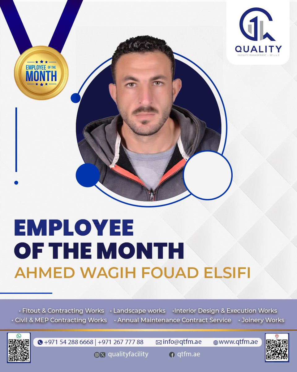 quality_facilit's tweet image. Celebrating excellence! 🌟 
Congratulations to Ahmed Wagih Fouad Elsifi for being our Employee of the Month! Your dedication and hard work continue to inspire us all. Keep shining! ☺️✨

#QTFM #QualityFacilityManagement #EmployeeOfTheMonth #CongratsImran #TeamExcellence