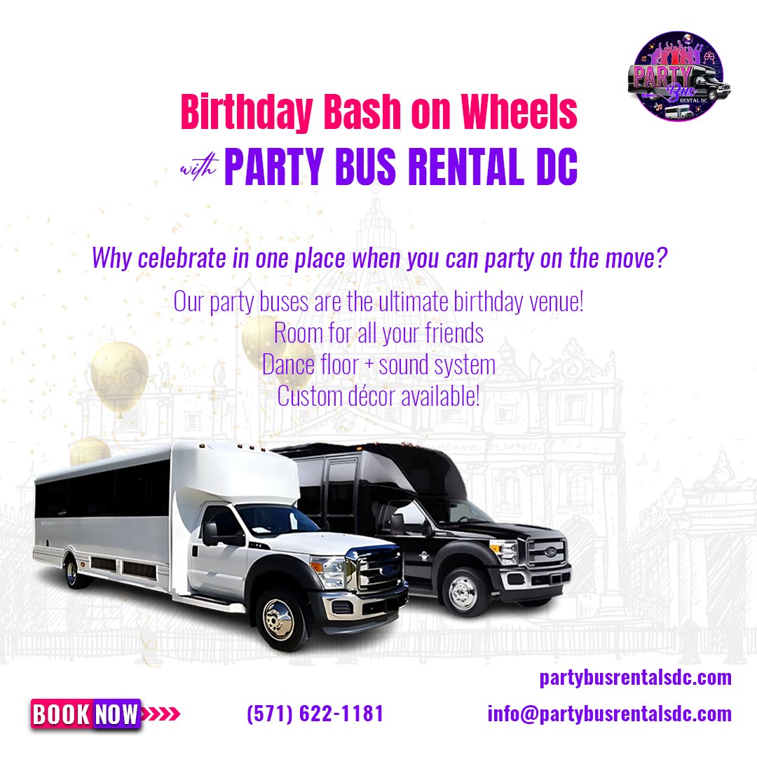 partybus_rentDC's tweet image. Celebrate Your Birthday in Style with a Party Bus DC!
📞Call Now (571) 622-1181 or visit our site partybusrentalsdc.com to reserve our service.
.
.
.
#PartyBusDC #BirthdayPartyBus #MobileParty #DCEvents #DCBirthdays #PartyOnWheels #LuxuryPartyBus #PartyBusRental #FunOnWheels