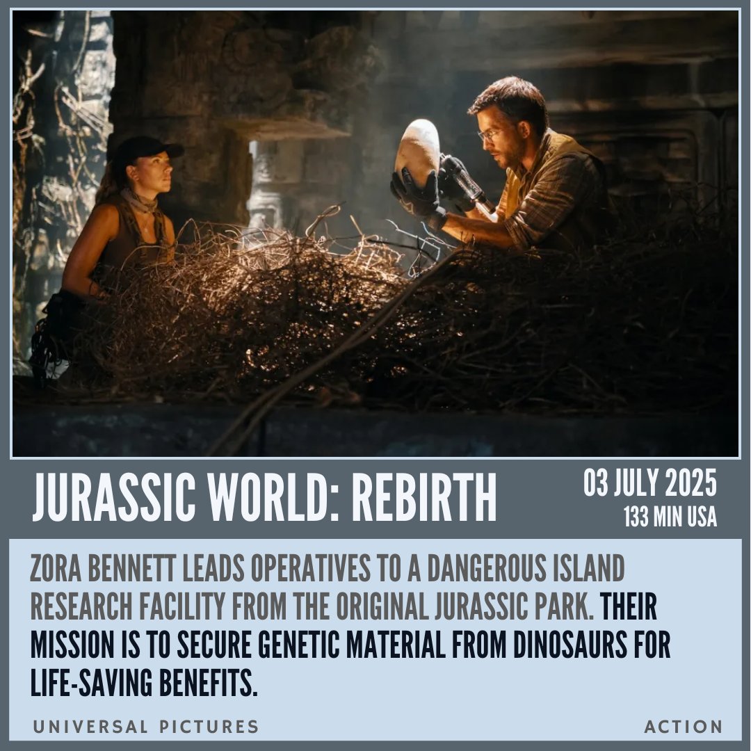 Zora Bennett leads operatives to a dangerous island research facility from the original Jurassic Park. Their mission is to secure genetic material from dinosaurs for life-saving benefits.
filmq.com.au/movie/jurassic…

#filmQ #JurassicWorldRebirth #UniversalPictures