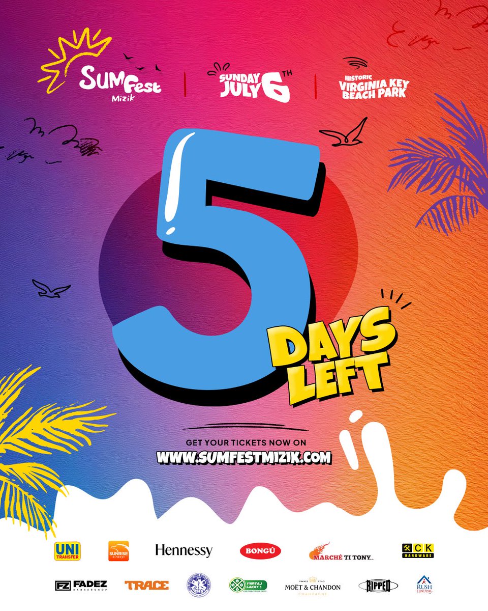 ⏳ Just 5 DAYS away from the ultimate Caribbean experience of the year!

The countdown is getting REAL🔥🌴

🎟️ Pa tann! Achte tikè w sou tickets.sumfestmizik.com/checkout/67cc5…