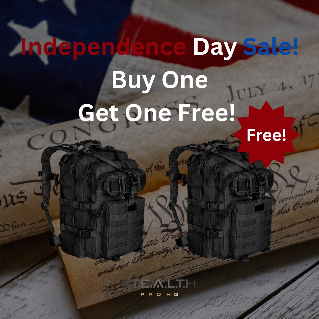 stealthprohq's tweet image. Happy Independence Day from @stealthprohq!! 🇺🇸 To celebrate, we’re excited to announce that when you buy a S.T.E.A.L.T.H. Pro HQ Backpack, IFAK Pouch, Emergency Blanket, Multi-tool, Flashlight, or Knife we’ll send you a second one for 🔔‼️FREE‼️🔔Offer valid through 7/6/25! 🇺🇸
