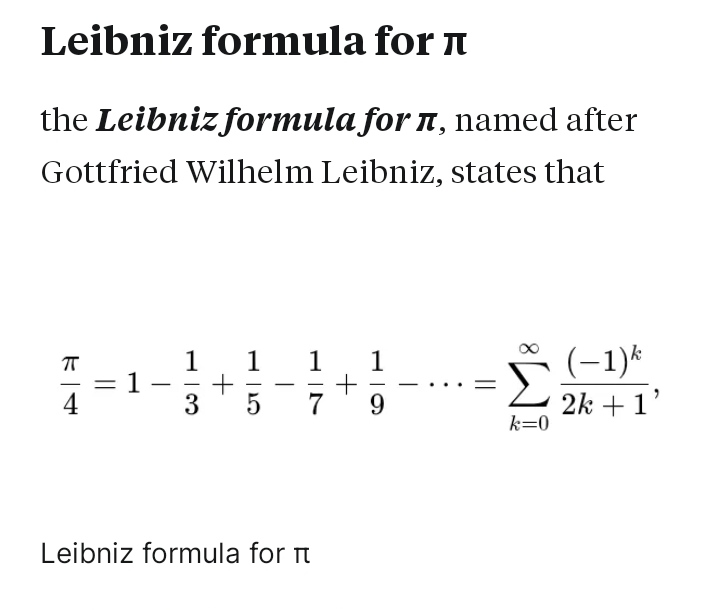themathusiast's tweet photo. G.W. Leibniz Formula for π. 
#pi #math #leibniz https://t.co/8dfOy8ebiS