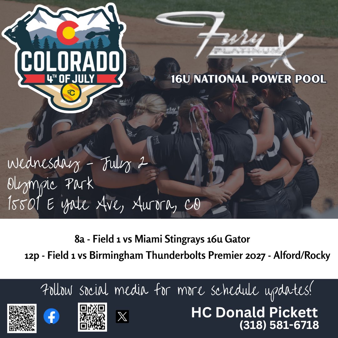 Our Sparkler journey continues tomorrow (Wed 7/2) @ Olympic Park. Two games 8a and Noon! <a href="/FuryPlatinum/">FuryPlatinumSoftballClub</a>  <a href="/COSparkFire/">CO 4th of July</a> <a href="/ConnectSports_/">Connect Sports</a>