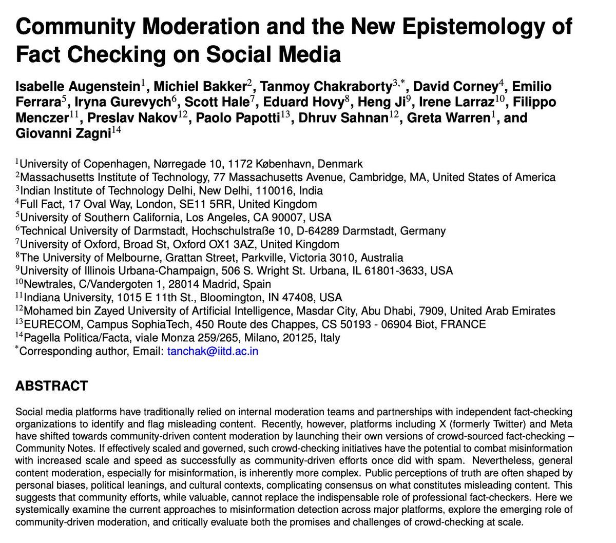 gvrkiran's tweet image. This is a great piece discussing the strenghts and weakenesses of community moderation on social media (like community notes)
arxiv.org/abs/2505.20067