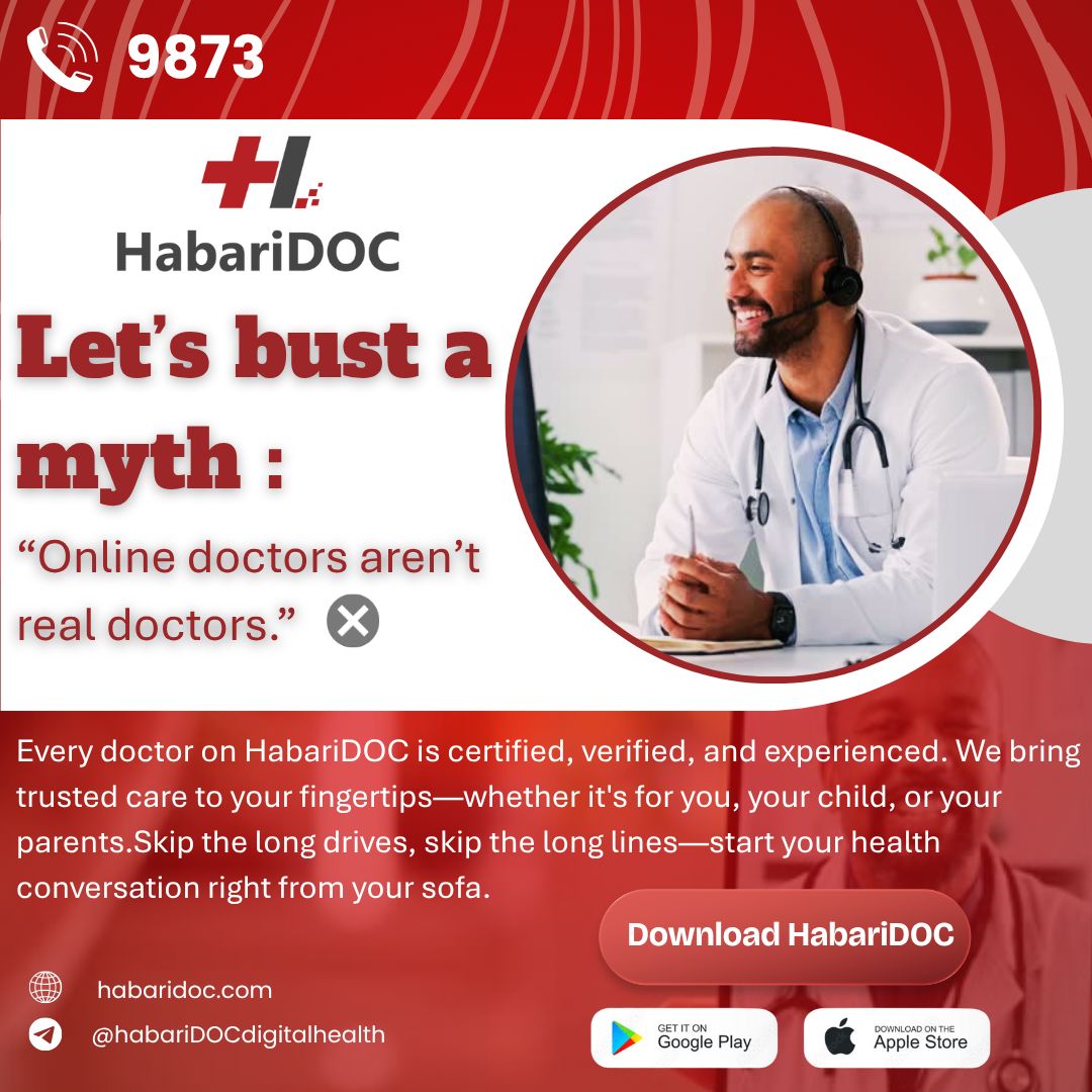 Let’s bust a myth: “Online doctors aren’t real doctors.”
🚫 False.
Every doctor on HabariDOC is certified, verified, and experienced.
We bring trusted care to your fingertips
📲 Try it today. Because health should be easy.
#VerifiedDoctors #RealCareRealTime #HabariDOC