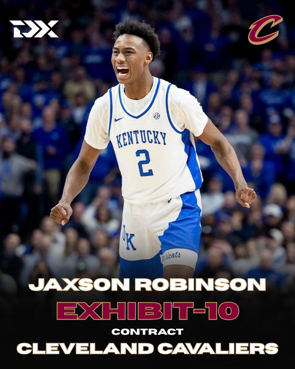 Kentucky’s Jaxson Robinson has agreed to an Exhibit-10 contract with the Cleveland Cavaliers, I’m told.

The 6’6” wing shot 37.6% on nearly 7 threes per game this season.

Big 12 Sixth Man of the Year and NBA Combine invitee in 2024.

Ranks 65th in the final DX Top 100.