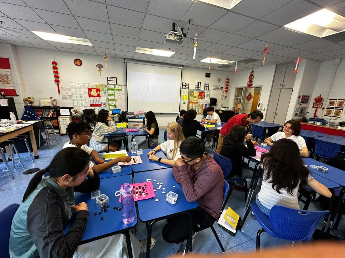 goandmath's tweet image. We taught Chicago Public School STARTALK students the game of Go. This ancient board game sparked curiosity, decision-making, strategic thinking, cultural connection, and even math! One student had learned Go at a school we visited 4 months ago — so nice to see you again!