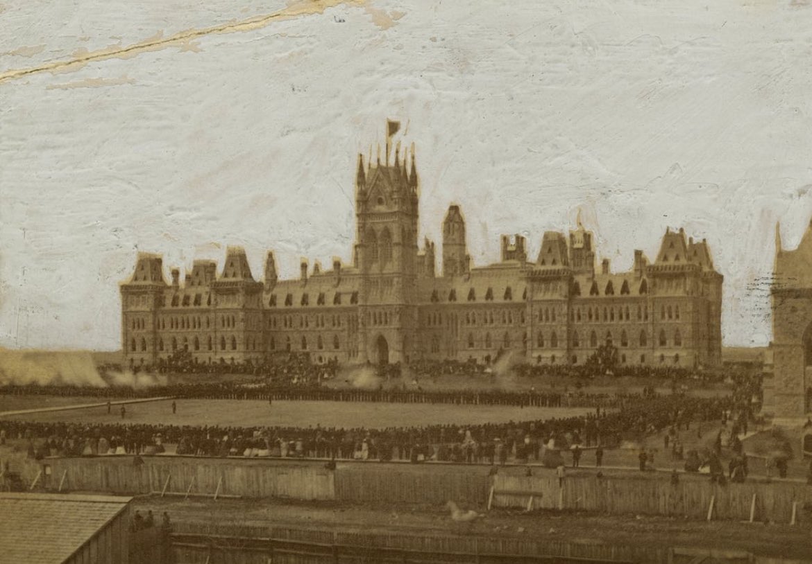 british_north's tweet photo. Happy #DominionDay! Elihu Spencer’s hand-coloured photograph is the only known image of the first Dominion Day (July 1st, 1867) on Parliament Hill in Ottawa. https://t.co/NjnOzqnfE9