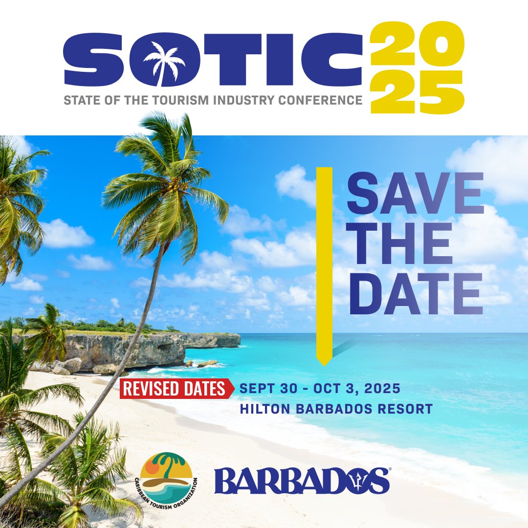 You asked, and we listened! To better accommodate our attendees, SOTIC 2025 in beautiful Barbados will now take place from September 30 to October 3 at Hilton Barbados Resort. Get ready for an incredible State of the Tourism Industry Conference experience! #SOTIC2025