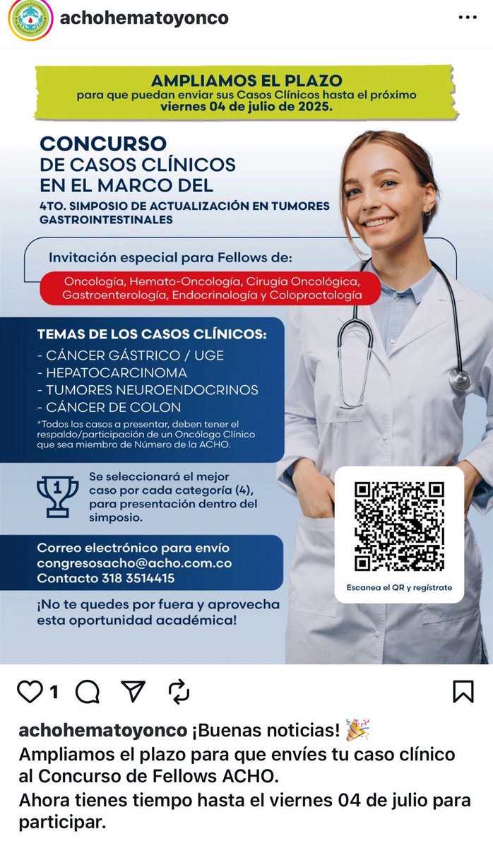 Sergio Cifuentes (@onco_cifu88) on Twitter photo This important information for my fellow colleagues from LATAM interested in GI Oncology.
<a href="/achoHematoYOnco/">Asociación Colombiana de Hematología y Oncología</a>
<a href="/oncodaily/">OncoDaily</a>
<a href="/SuyogCancer/">Dr Amol Akhade</a> This important information for my fellow colleagues from LATAM interested in GI Oncology.
<a href="/achoHematoYOnco/">Asociación Colombiana de Hematología y Oncología</a>
<a href="/oncodaily/">OncoDaily</a>
<a href="/SuyogCancer/">Dr Amol Akhade</a>