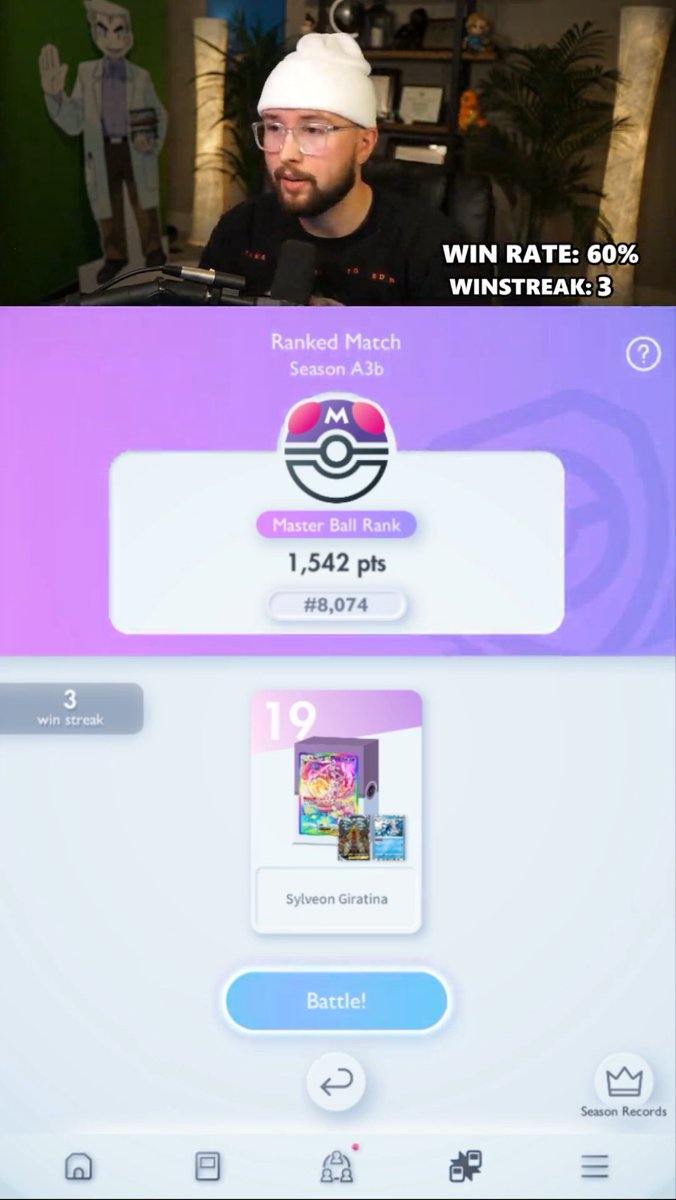 Top 8k today on global leaderboard, making a pushing for 5k! Streaming the matches! #PokemonTCGPocket