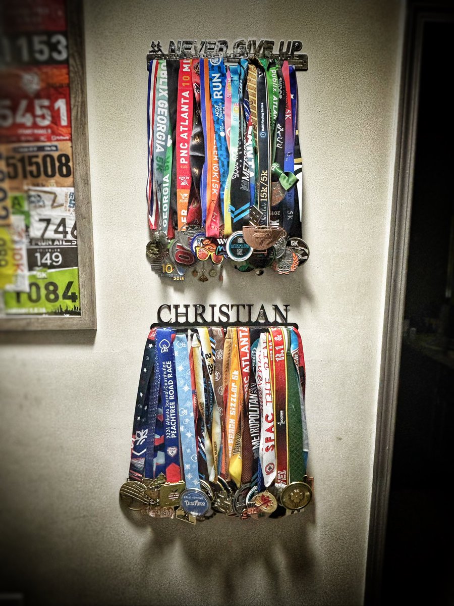 DrCSLPadgett's tweet image. I finally hung up my medals! It’s was a good reflection. 1st time running a 5k was 2017. 2018 was my 1st #peachtreeroadrace 2019 was my 1st #halfmarathon  8 years later though there are days I don’t wish to run, the feeling &amp;amp; blessing it is to be able run! Goal this year, 26.2