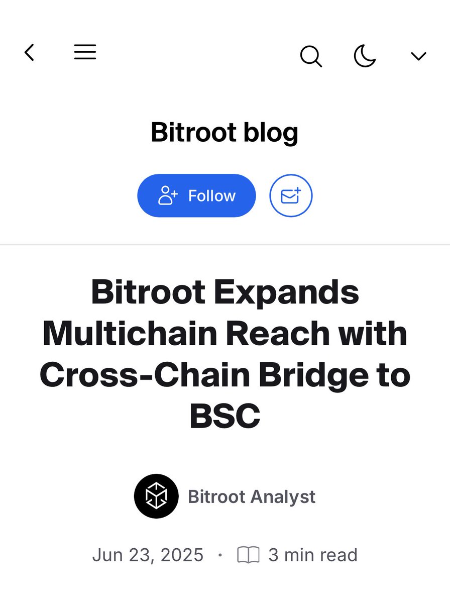 Juan - BRT ๐ (@juanjose_brt) on Twitter photo Cross-Chain Bridge (Bitroot โ๏ธ BSC)
๐๐ฝ bitrootblog.hashnode.dev/bitroot-expandโฆ
๐ Bitroot now connects directly with Binance Smart Chain!
Fast, simple, secure, this is real multichain liquidity in action.
No, not BTC. This bridge is live & practical today. ๐ธ๐ฒ
#Bitroot #CrossChain #BSC Cross-Chain Bridge (Bitroot โ๏ธ BSC)
๐๐ฝ bitrootblog.hashnode.dev/bitroot-expandโฆ
๐ Bitroot now connects directly with Binance Smart Chain!
Fast, simple, secure, this is real multichain liquidity in action.
No, not BTC. This bridge is live & practical today. ๐ธ๐ฒ
#Bitroot #CrossChain #BSC