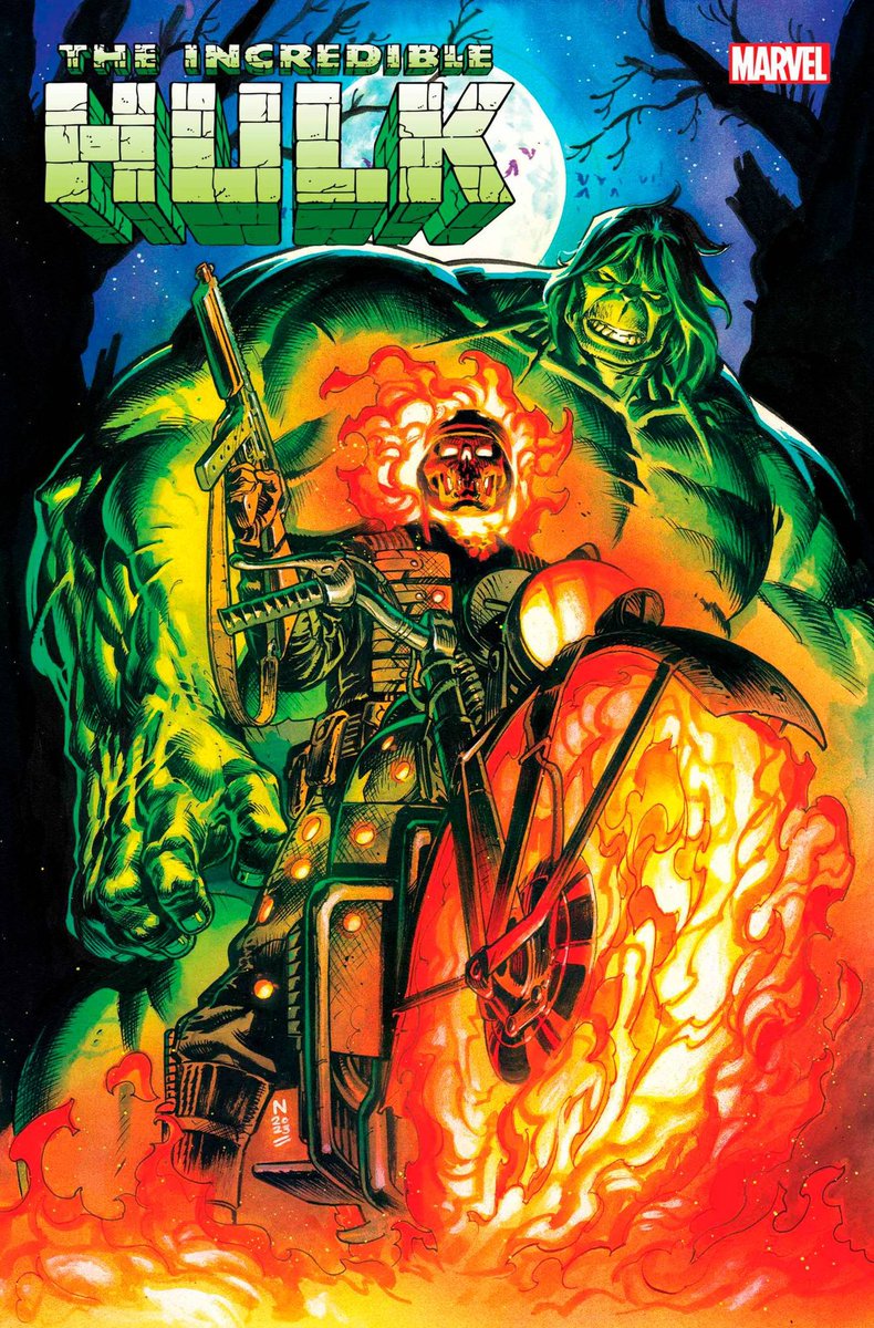 DMBlinded's tweet image. Just watched some videos on the current Incredible Hulk run and man… this shit goes HARD. Hulk’s out here brawling with WWII Ghost Rider, Man-Thing, and Werewolf by Night. The art is beautifully disturbing. Yeah, I’m diving in.