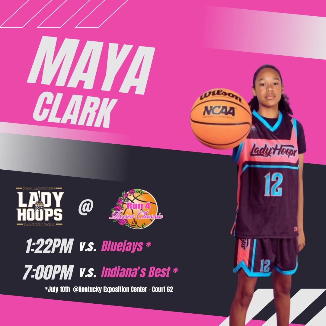 Maya Clark (@clarkmaya_2030) on Twitter photo Come check us out at Run 4 the Roses next week! We’re super excited to compete on the biggest stage in girls basketball🏀💪🏾<a href="/SALadyHoops/">San Antonio Lady Hoops</a> <a href="/mikemillsnc/">Mike Mills WBB College Recruiting</a> Come check us out at Run 4 the Roses next week! We’re super excited to compete on the biggest stage in girls basketball🏀💪🏾<a href="/SALadyHoops/">San Antonio Lady Hoops</a> <a href="/mikemillsnc/">Mike Mills WBB College Recruiting</a>