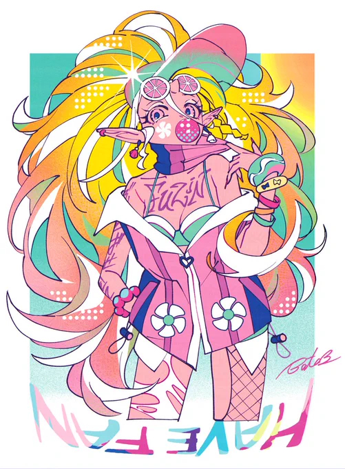 "FUJIN"の風をまとう、最強サマーガール #illustration #OC #gyaru