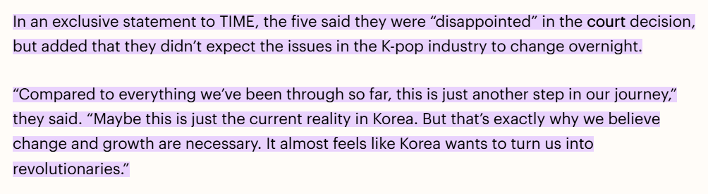 NewJeans openly criticized Korea in their interviews with TIME and BBC after their lies were exposed and they lost the injunction 0-11.

They are traitors to the republic and enemies of kpop.

(Kep1er is a multinational group with seven members.)