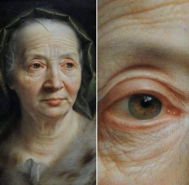 Il est étonnant de penser que ce tableau a été peint en 1768. Regardez attentivement… et émerveillez-vous devant un niveau de détail qui, même aujourd'hui, semble impossible.

Auteur : Christian Seybold
Œuvre : Portrait d'une vieille femme