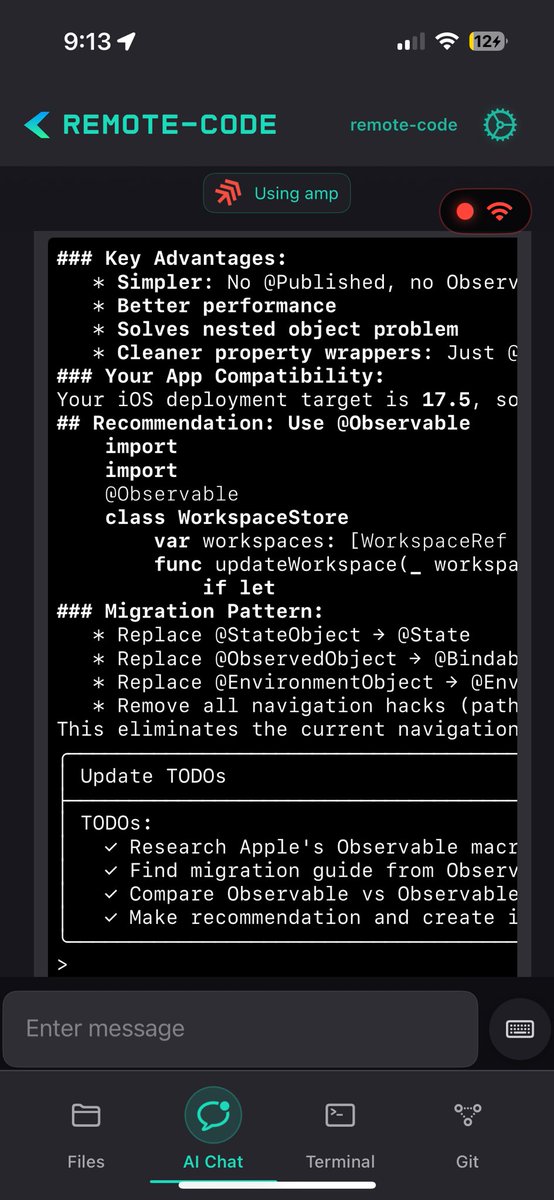 zain_hoda's tweet image. I’ve been procrastinating on the migration from ObservableObject to the Observable macro.
I told an @AmpCode agent to read the migration guide and just do it for me…