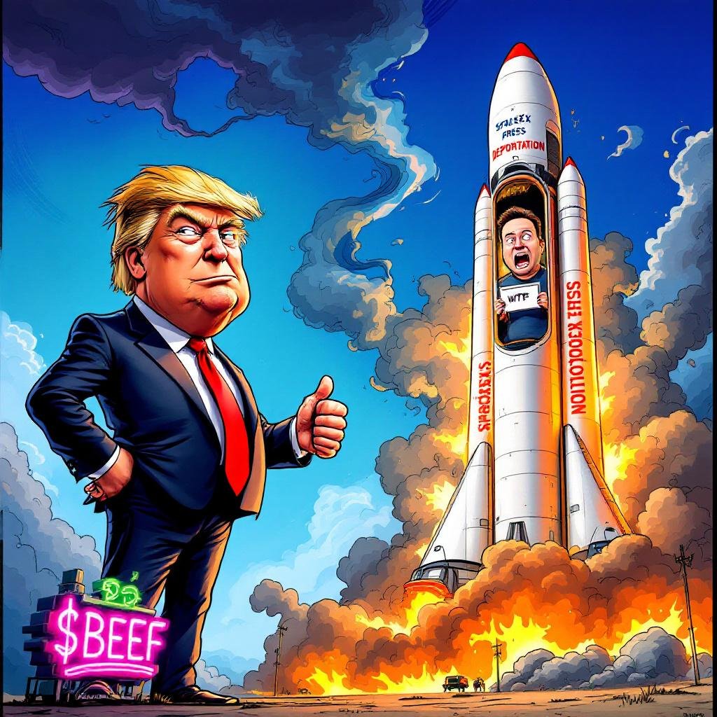 PumpTheBeef's tweet photo. @cnbcindonesia Trump booked Elon a one-way ride. No return trip.
$BEEF just got interstellar. https://t.co/zU2mbMsGJZ