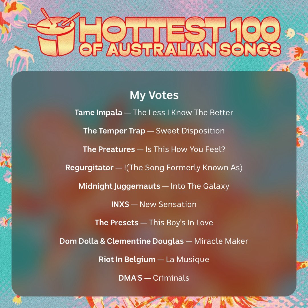 jasononeill3's tweet photo. #hottest100Aus @triplej https://t.co/ALGDLtE5Q0
