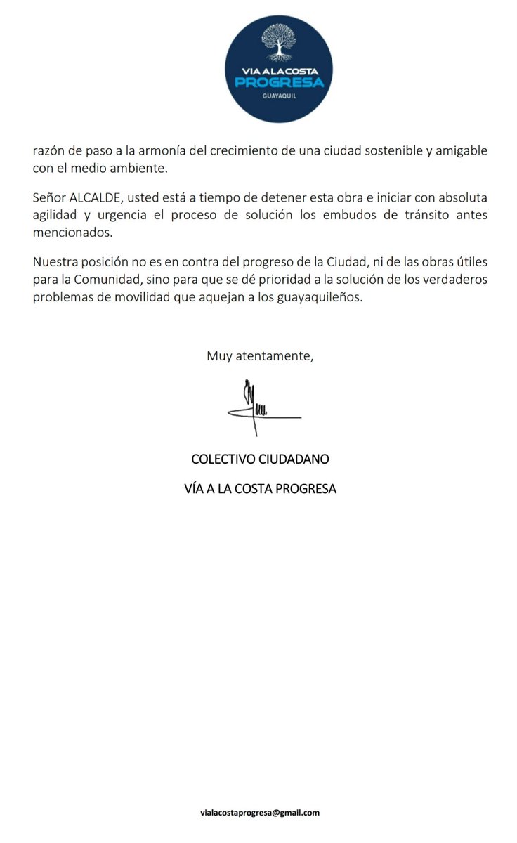 ViaLaCostaLucha's tweet photo. El Colectivo Ciudadano VÍA A LA COSTA PROGRESA expone este manifiesto a la OPINIÓN PÚBLICA frente a la construcción de los 2 PASOS A DESNIVEL de la Av. Del 
BOMBERO y L. CARRERA CALVO.
CC: @aquilesalvarez @alcaldiagye 
#ViaALaCosta https://t.co/w0GwBJBZHo