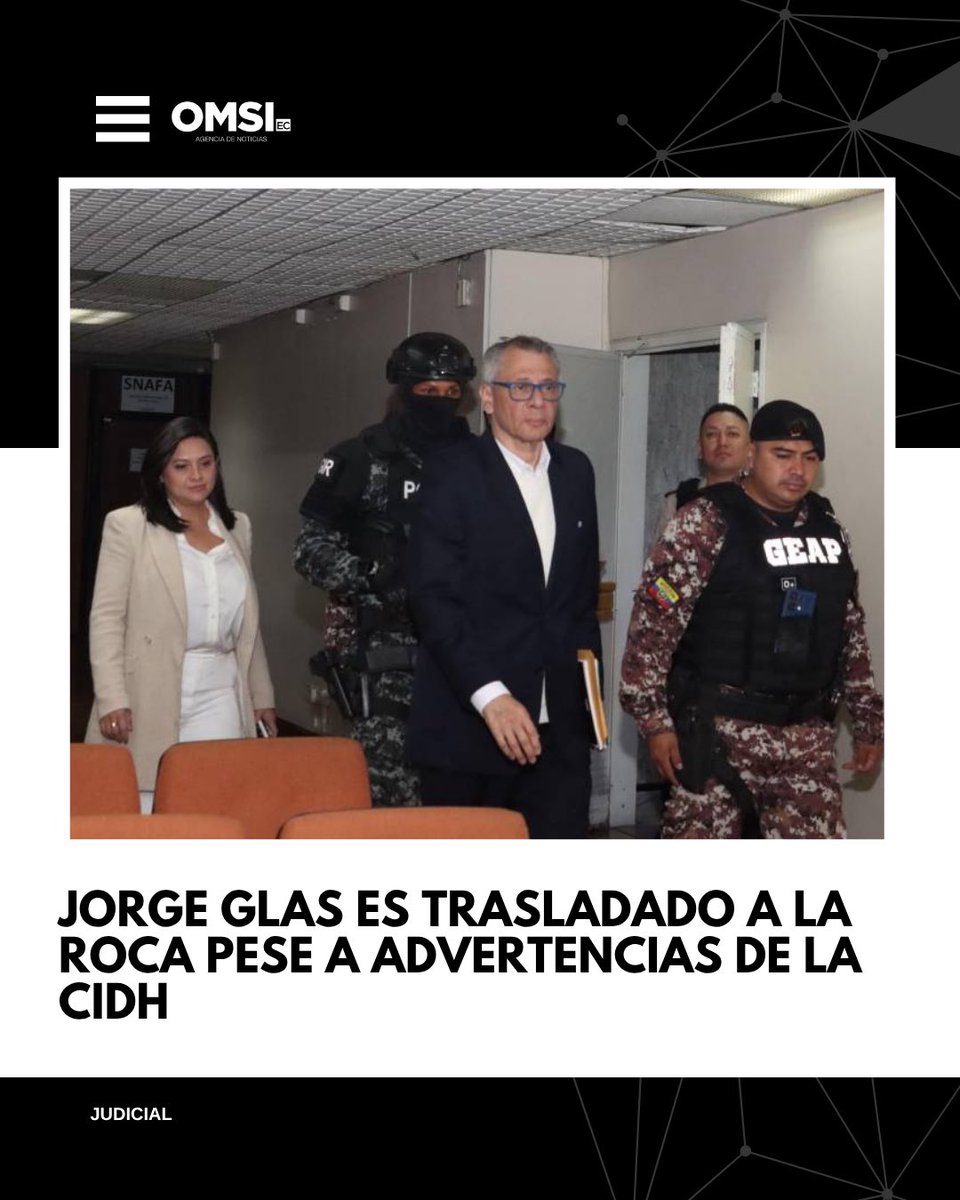 Jorge Glas fue trasladado a la cárcel de máxima seguridad La Roca tras cumplir diligencias judiciales.

Entérate: n9.cl/63m96