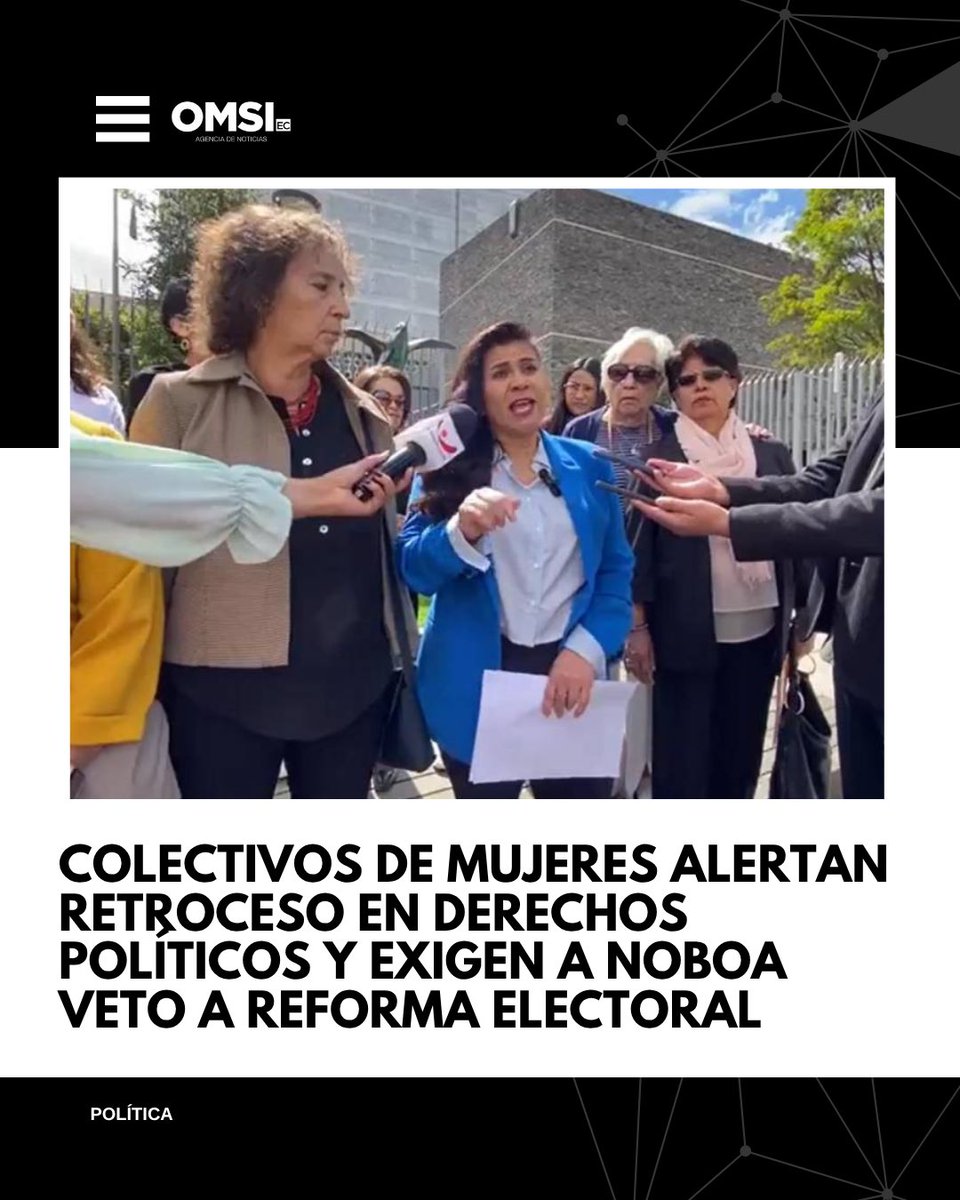 Colectivos de mujeres piden a Noboa vetar reforma electoral que elimina paridad en binomios presidenciales.

Entérate: n9.cl/ucg9p