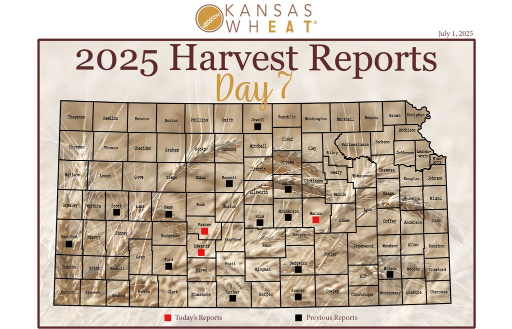 Harvest continues across Kansas—some areas are slowed by rain, while others near completion. Farmers and crews are adapting to keep things moving.⁠
#wheatharvest25
kswheat.com/harvest07