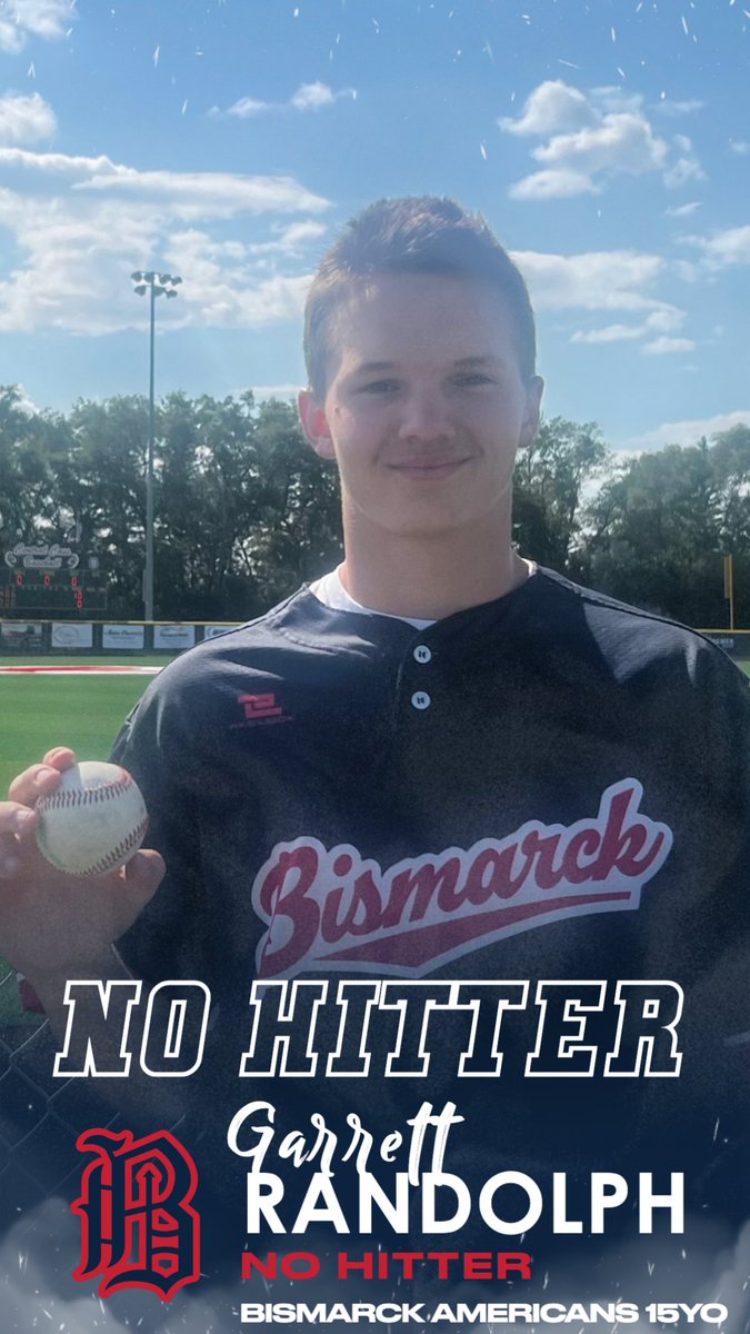 Congratulations to Garrett Randolph who threw a no-hitter when the Bismarck Americans 15YO team came out with the win against Casselton this past weekend! #junioramericanlegion #legionbaseball #nohitter
