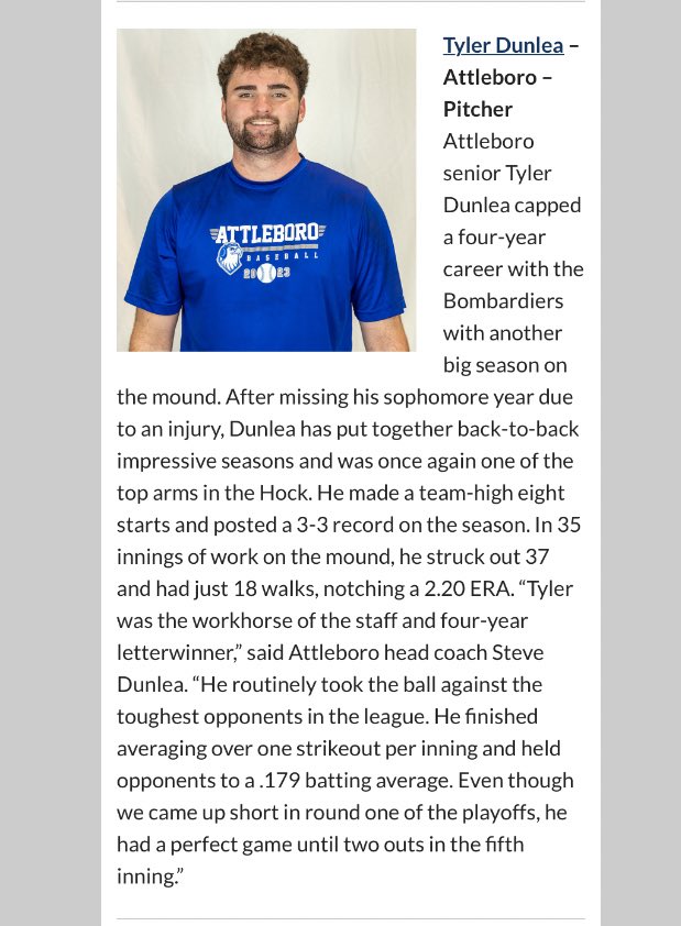 Attleboro Baseball (@ahsbaseball2025) on Twitter photo Congratulations to Hockomock Sports All-Star and our Senior Captain Tyler Dunlea!
<a href="/tylerdunlea9/">tyler dunlea</a> <a href="/RiverHawkBB/">UMass Lowell Baseball</a> <a href="/AboroAthletics/">Mark Houle</a> Congratulations to Hockomock Sports All-Star and our Senior Captain Tyler Dunlea!
<a href="/tylerdunlea9/">tyler dunlea</a> <a href="/RiverHawkBB/">UMass Lowell Baseball</a> <a href="/AboroAthletics/">Mark Houle</a>