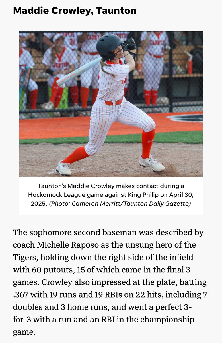 Madison Crowley (@maddiecrowley27) on Twitter photo I am honored to be named first team all scholastic! Thank you <a href="/TauntonToGo/">The Taunton Gazette</a>, <a href="/CamMerritt_News/">Cameron Merritt</a>, and <a href="/tauntonsoftball/">THS Softball</a>!๐งก๐ค๐งก I am honored to be named first team all scholastic! Thank you <a href="/TauntonToGo/">The Taunton Gazette</a>, <a href="/CamMerritt_News/">Cameron Merritt</a>, and <a href="/tauntonsoftball/">THS Softball</a>!๐งก๐ค๐งก