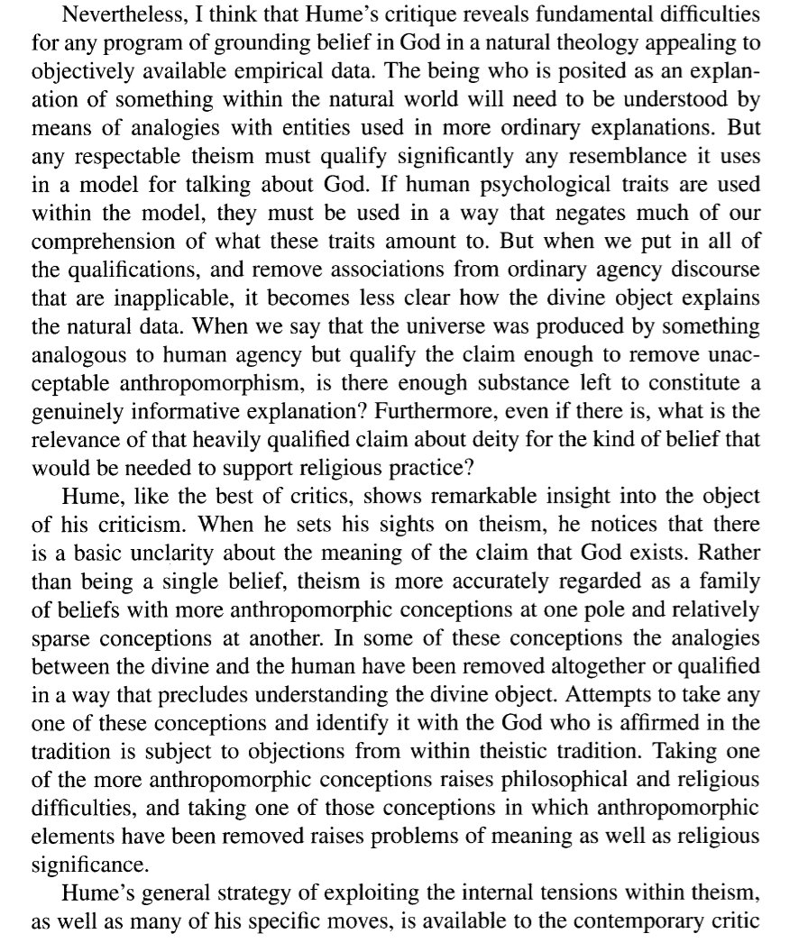 analyticatheism's tweet image. David Hume provided the ingredients for all good sophisticated philosophical attacks against Theism, especially given the malleability of Theism as a theory.

From &quot;The Role of Anthropomorphism in Hume&apos;s Critique of Theism&quot; by David M. Holley
jstor.org/stable/pdf/400…