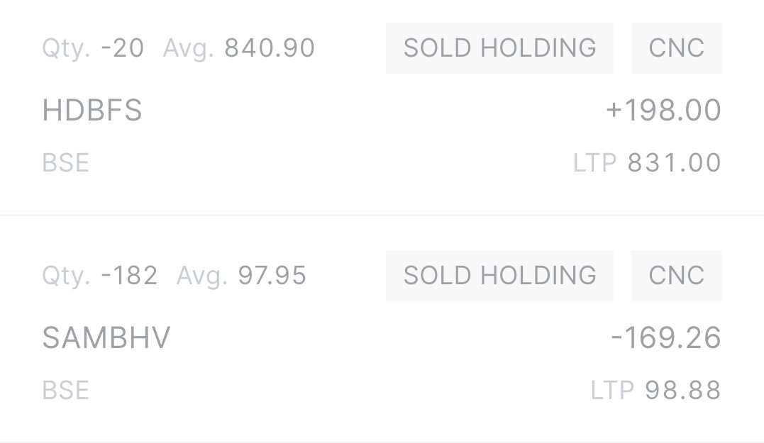 BullvsBear_10's tweet photo. Booked both IPOs
Good listing for HDB but not happy with Sambhv.
#HDBFinancialServices #HDBfinancials #HDB_IPO #HDB #SambhavSteel #SambhvSteel #SambhvSteelIPO #Sambhv #IPO #ipoallotment #IPOListing https://t.co/vbsGn2ixAI