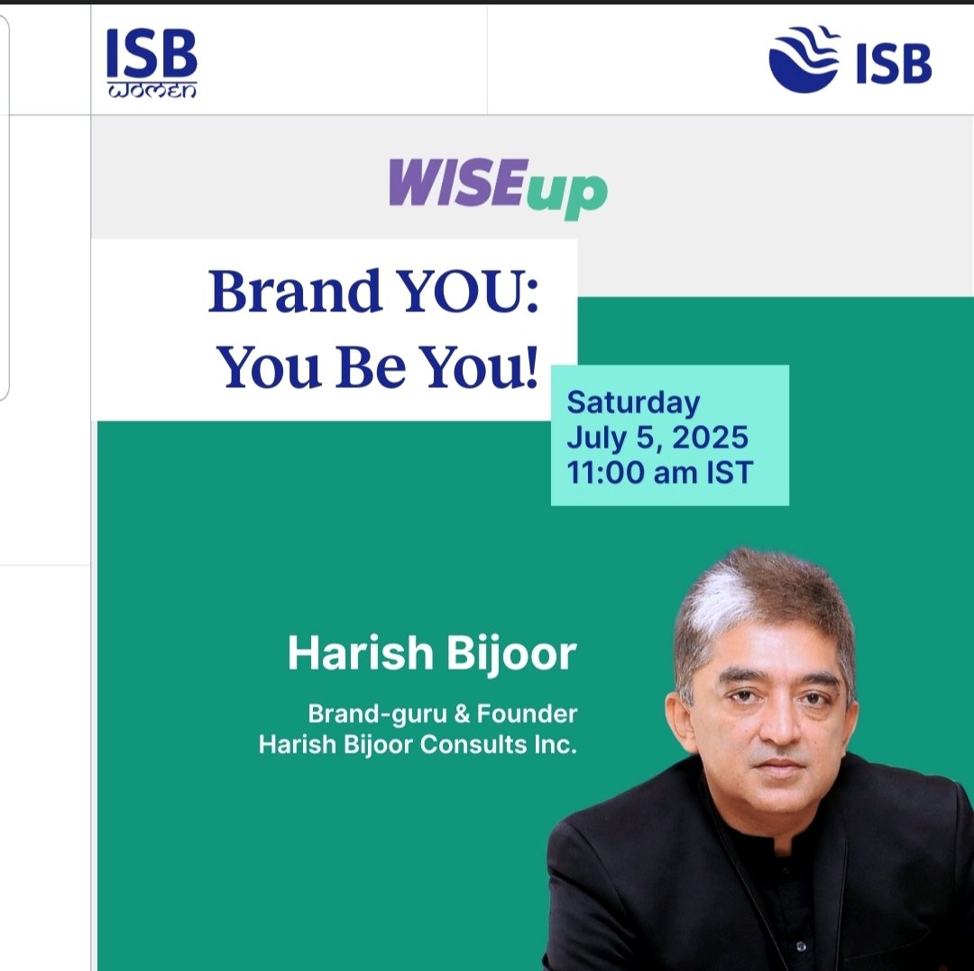 harishbijoor's tweet image. iTALK: Brand You: You be You! 5 July 2025! #ISB @ISBedu #BrandYou #PersonalBranding