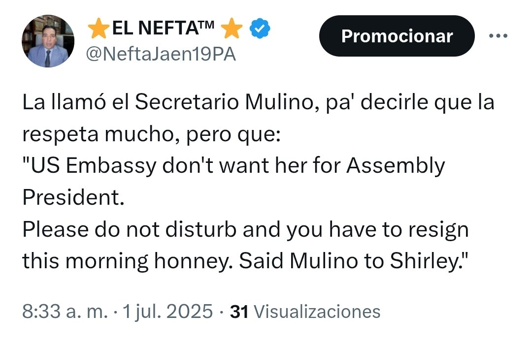 🚚 LES PASÓ UN CAMIÓN 🚚
A Mulino, RM, PRD y ALIANZA, les pasó un camión por encima en la Asamblea.
*Mulino preocupado por órdenes de la US Embassy, cita a Shirley a la Presidencia pa' bajarla, pero no tenía plan b;
*Los RM se embrutecen ante la imposición y no tuvieron capacidad