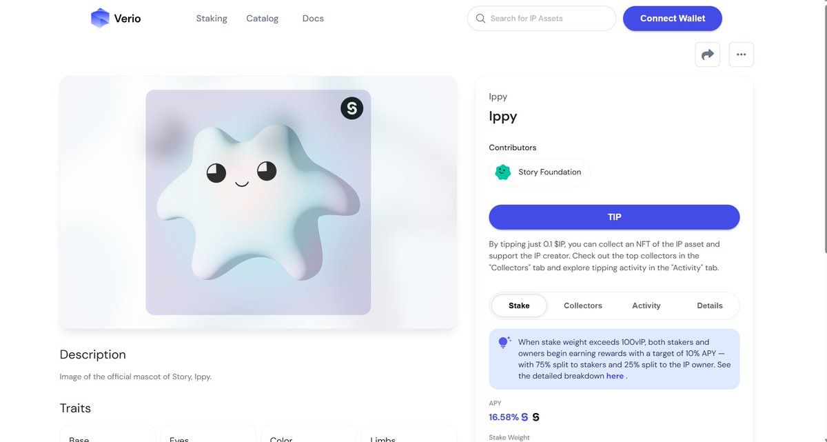 abhigupta02003's tweet photo. How Verio Makes Tips into Power for IP Creators & Stakers
1. Introducing Ippy — IP with Incentives.
Verio enables creators to register IP assets such as Ippy and make them revenue streams through staking + tipping.
#BuildOnStory #Web3
@StoryProtocol
@StoryEcosystem
@mushy https://t.co/8XF1HY9TON