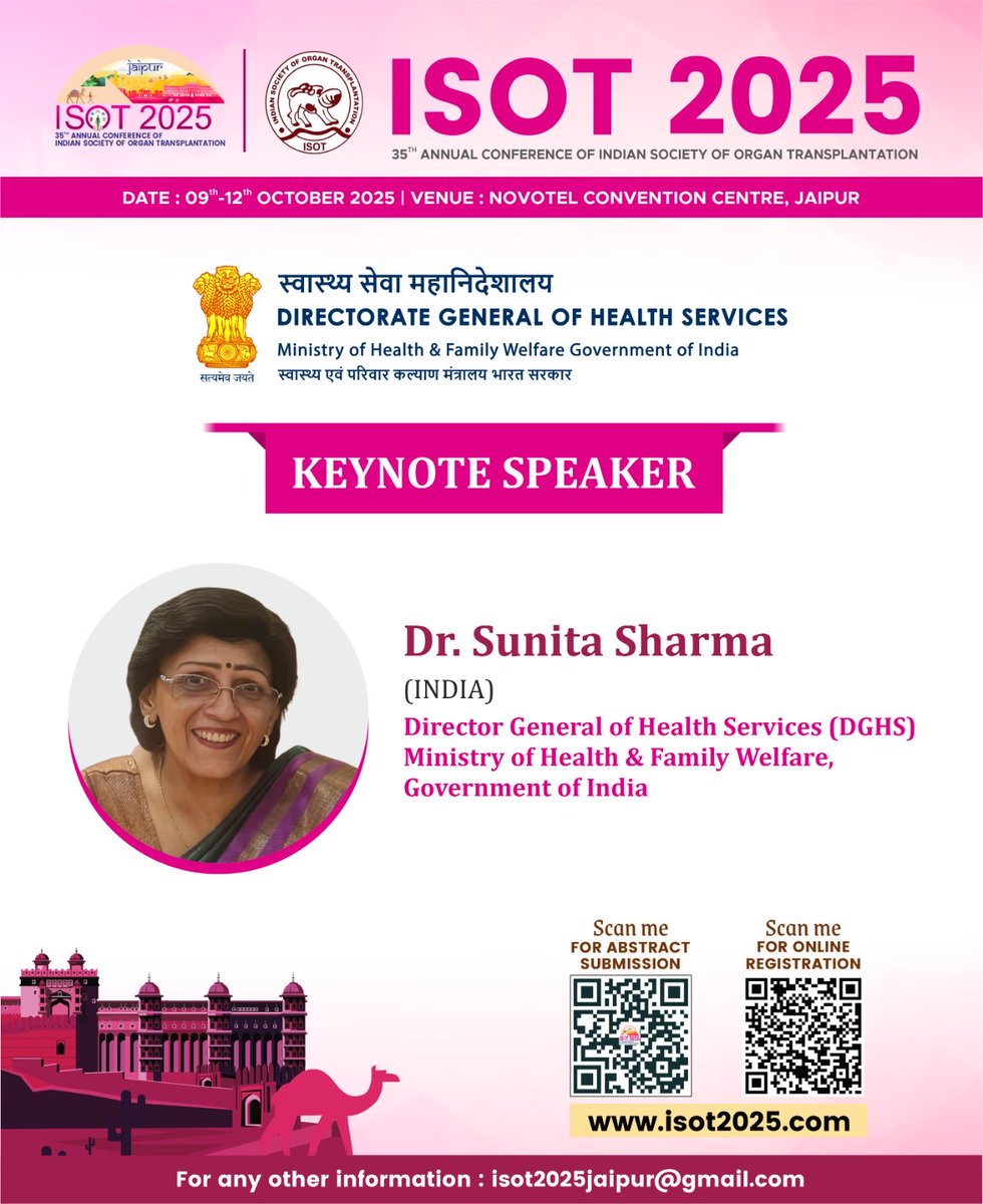 Listen to Dr. Sunita Sharma, Madam DGHS, as the inspiring keynote speaker at ISOT 2025 Her insights on the critical role of government support in advancing healthcare will be truly invaluable.Thank You ⁦<a href="/DghsIndia/">DGHSIndia</a>⁩ #GovtSupport ⁦<a href="/balwani__manish/">Manish Balwani</a>⁩ ⁦<a href="/NottoIndia/">NOTTO</a>⁩