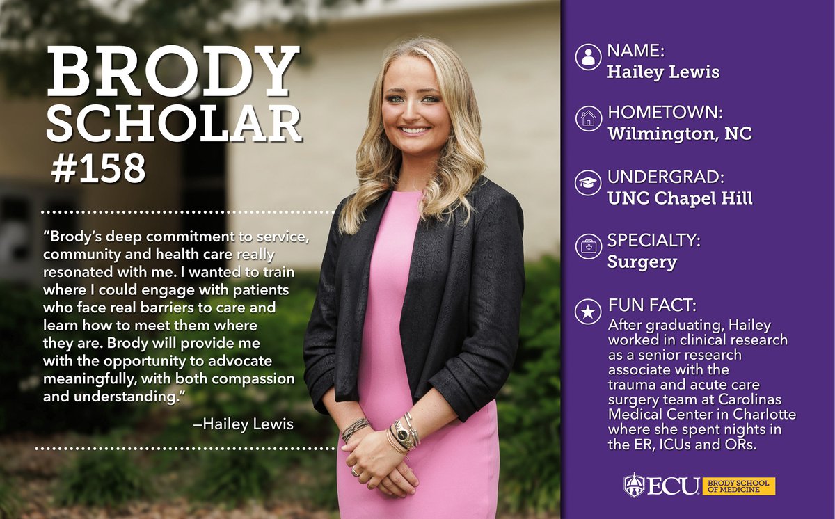 The most prestigious scholarship awarded at the Brody School of Medicine. Thank you, Brody Family, for your support of world-class academic medicine in #ENC. It starts with scholarship. 💜💛 #BrodyProud in #PirateNation