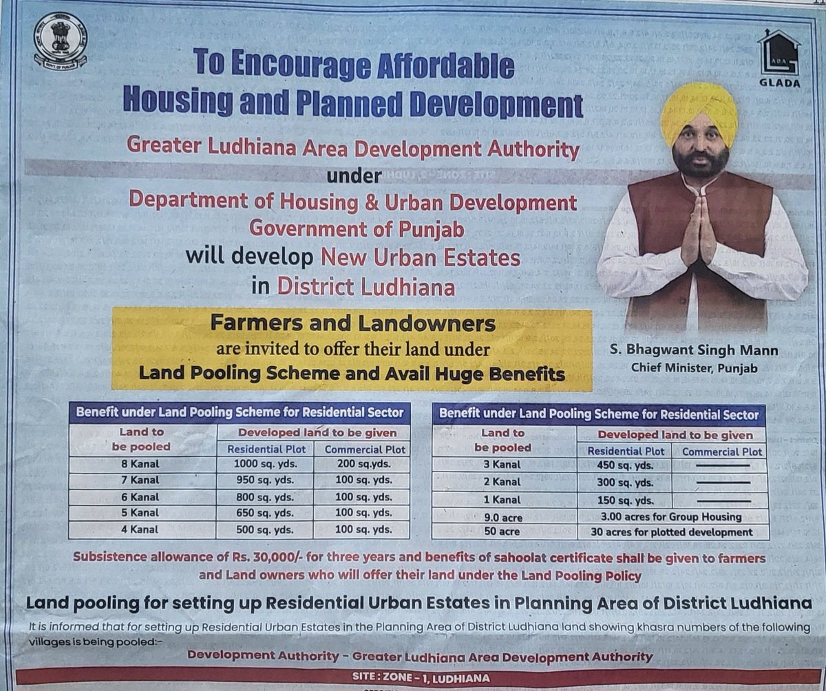 Does Panjab need new Urban Estates?? Can <a href="/AAPPunjab/">AAP Punjab</a> and <a href="/BhagwantMann/">Bhagwant Mann</a> release any study, findings showing that people of Panjab are living in very hostile environment with no houses/roofs over their heads. What is the dire urgency or importance of converting around 25000 acres of