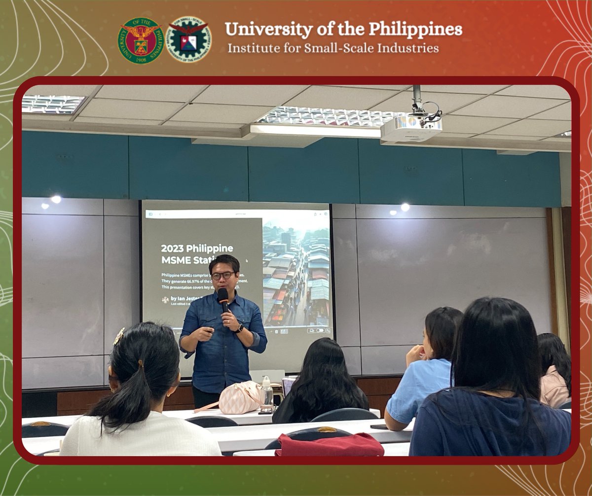 The second run of the Start-Your-Own-Business (SYOB) Course for UP Diliman students has just started.

Dr. Ian Jester M. de Vera kicked off the first session of this seven-day program with an overview of the state of MSMEs in the Philippines.

#SYOBforUPDStudents #SYOBatISSI