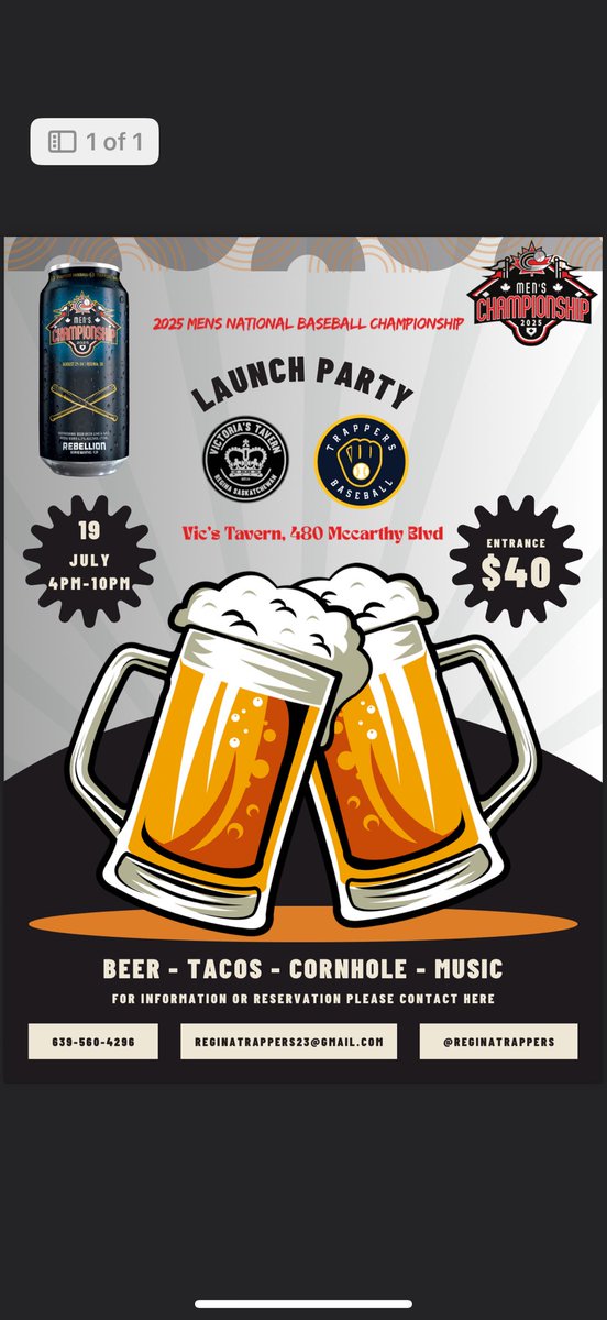 🎉 Senior Men’s National Baseball Launch Party!

We are so very thankful to our partner Vic’s Tavern for opening their doors for us! This is gonna be a special evening kicking off the Men’s National Baseball Championships!

#TrappersBaseball | #RiseUp | #Nattys