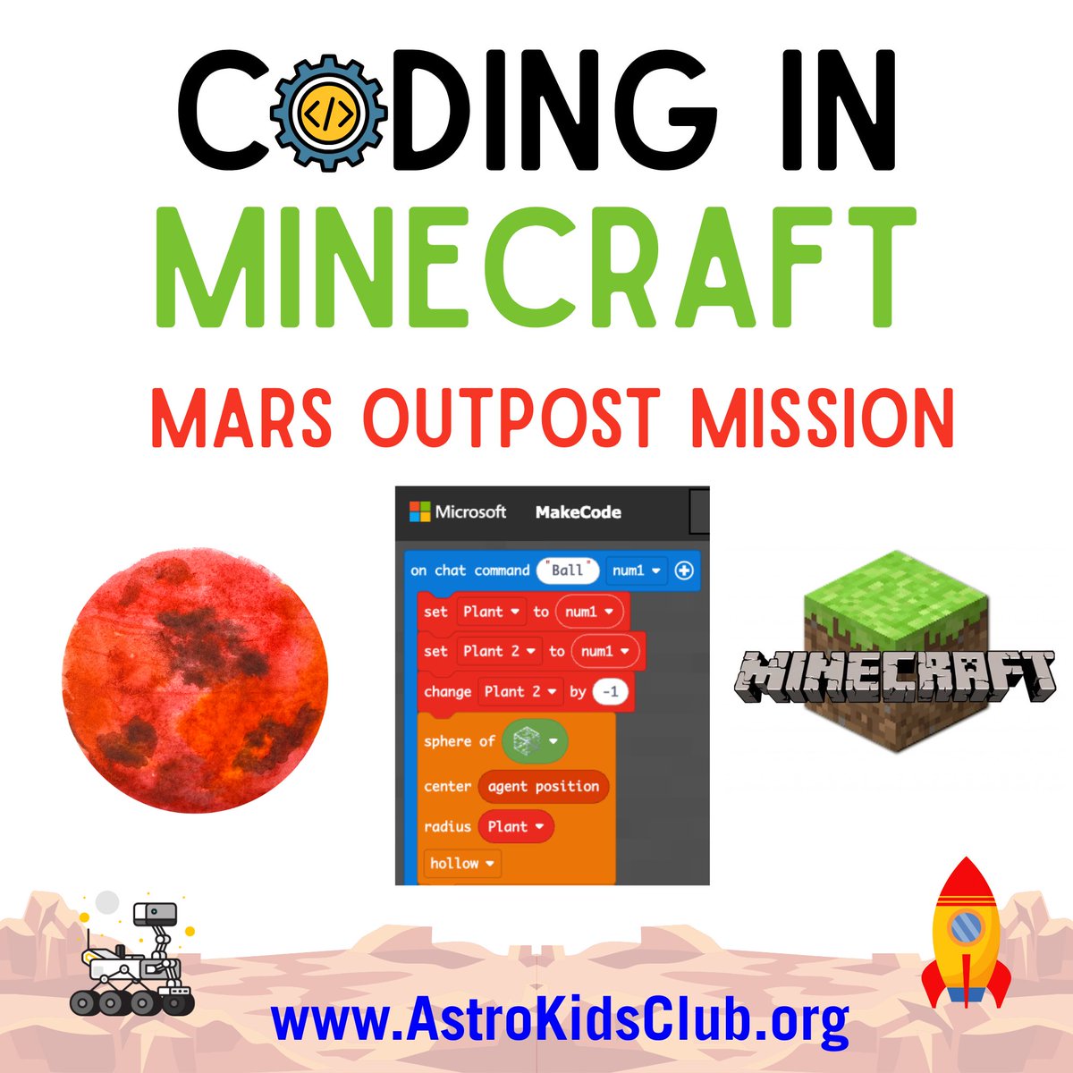 My <a href="/PlayCraftLearn/">Minecraft Education</a> summer camp for rising 4th and 5th graders this week, “Coding in Minecraft - Mars Outpost Mission” is going great!

Check out our activities:
astrokidsclub.org

More on:
lessons.wesfryer.com/lessons/minecr…

#stem #coding #Minecraft #MinecraftEDU #SpaceEd #nasa #Mars