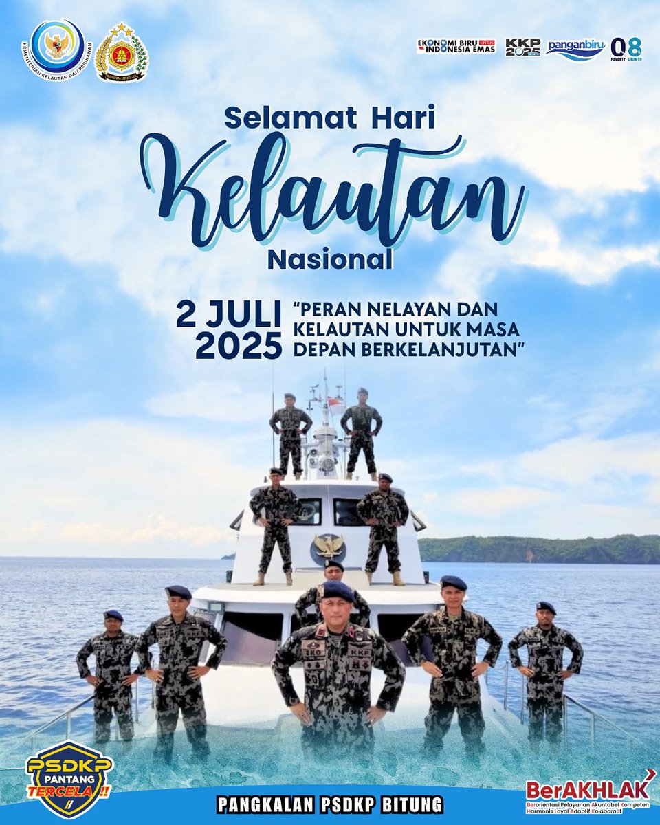 PANGKALAN BITUNG (@lanpsdkpbitung) on Twitter photo Keluarga Besar Pangkalan PSDKP Bitung mengucapkan "Selamat Hari Kelautan Nasional" 02 Juli 2025.
Dengan Tema "Peran Nelayan dan Kelautan Untuk Masa Depan Berkelanjutan". Keluarga Besar Pangkalan PSDKP Bitung mengucapkan "Selamat Hari Kelautan Nasional" 02 Juli 2025.
Dengan Tema "Peran Nelayan dan Kelautan Untuk Masa Depan Berkelanjutan".