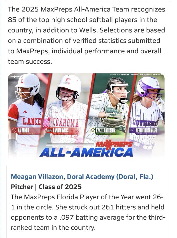 Meagan Villazon (@villazonmeagan) on Twitter photo Humbled and honored to be recognized by MaxPreps as 1 of the 85 top high school players in the the country. <a href="/CoachBee9/">Mike Larabee</a> <a href="/MikeMeyersFIU/">Mike Meyers</a> <a href="/FL_Gold_Torres/">FLORIDA GOLD TORRES - 18U (Weston)</a> <a href="/DoralSoftball/">Doral Academy Softball</a> <a href="/FIUSoftball/">FIU Softball</a> Humbled and honored to be recognized by MaxPreps as 1 of the 85 top high school players in the the country. <a href="/CoachBee9/">Mike Larabee</a> <a href="/MikeMeyersFIU/">Mike Meyers</a> <a href="/FL_Gold_Torres/">FLORIDA GOLD TORRES - 18U (Weston)</a> <a href="/DoralSoftball/">Doral Academy Softball</a> <a href="/FIUSoftball/">FIU Softball</a>