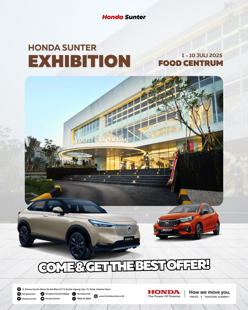 HondaSunter's tweet photo. Honda Exhibition - Food Centrum (1–10 Juli 2025)
🚨 Honda Exhibition is here!
📍 Food Centrum
🗓️ 1–10 Juli 2025
🎁 Promo &amp; penawaran spesial
🚘 HR-V, Brio &amp; more
📞 0816 2928 00
#HondaSunter #HondaExhibition https://t.co/1USG8x1yIK